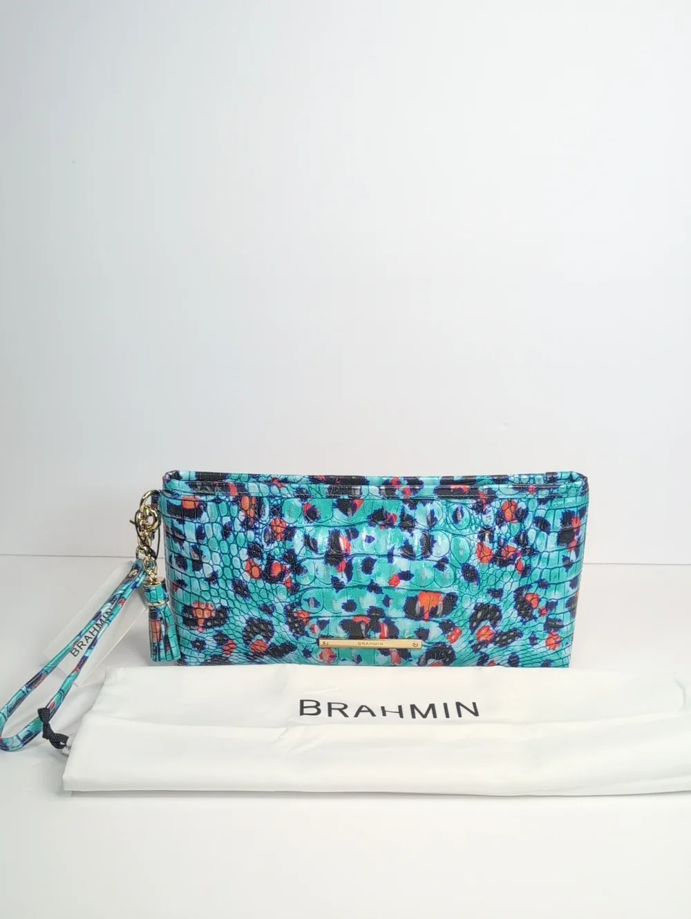 Brahmin Turquoise Multi Croc-Embossed Wristlet with Removable Strap NWT